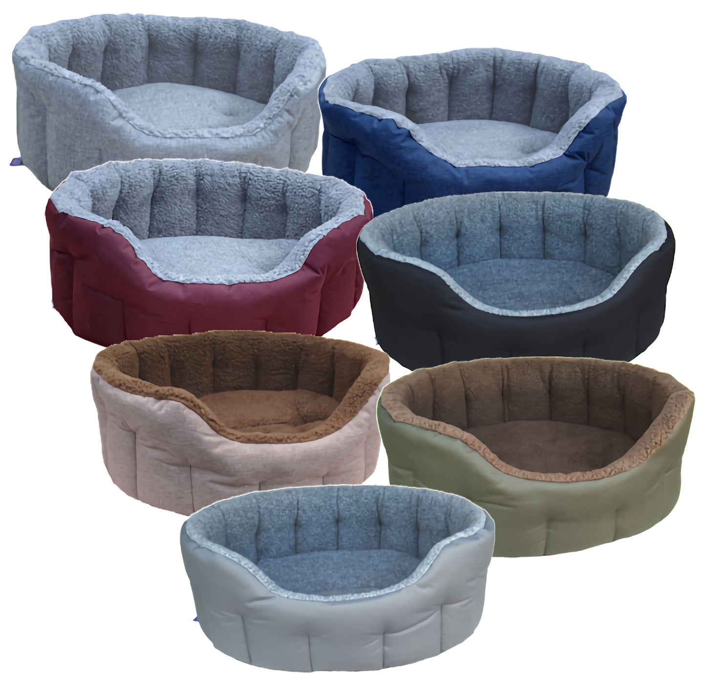 Premium Oval Bolster Drop Fronted Style Heavy Duty Polyester material with Sherpa Fleece Lining Dog Beds